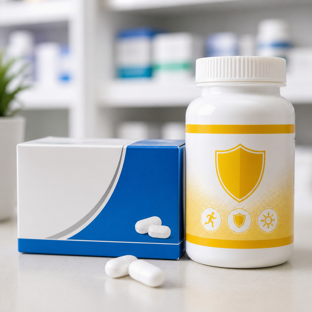 Pharmacy items on a counter