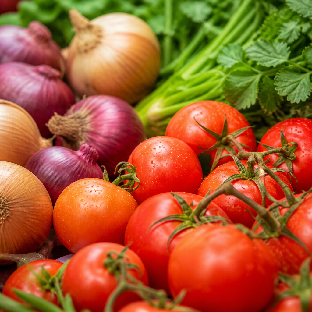 Fresh tomatoes and onions