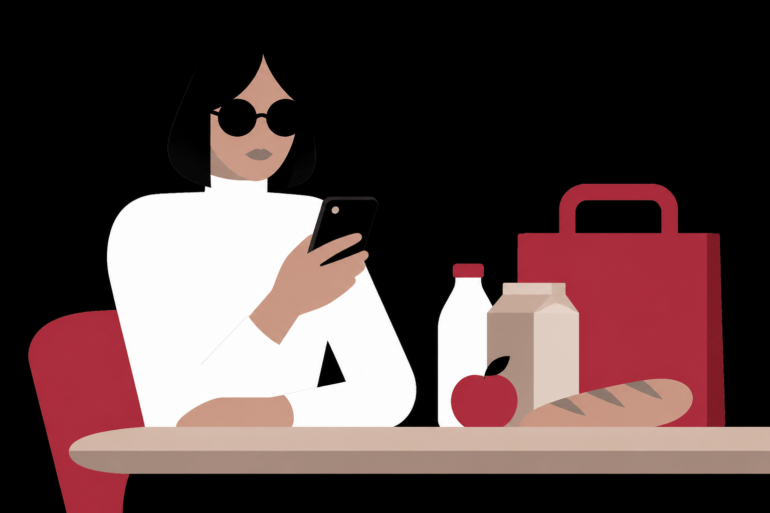 Someone sending groceries from home on a phone