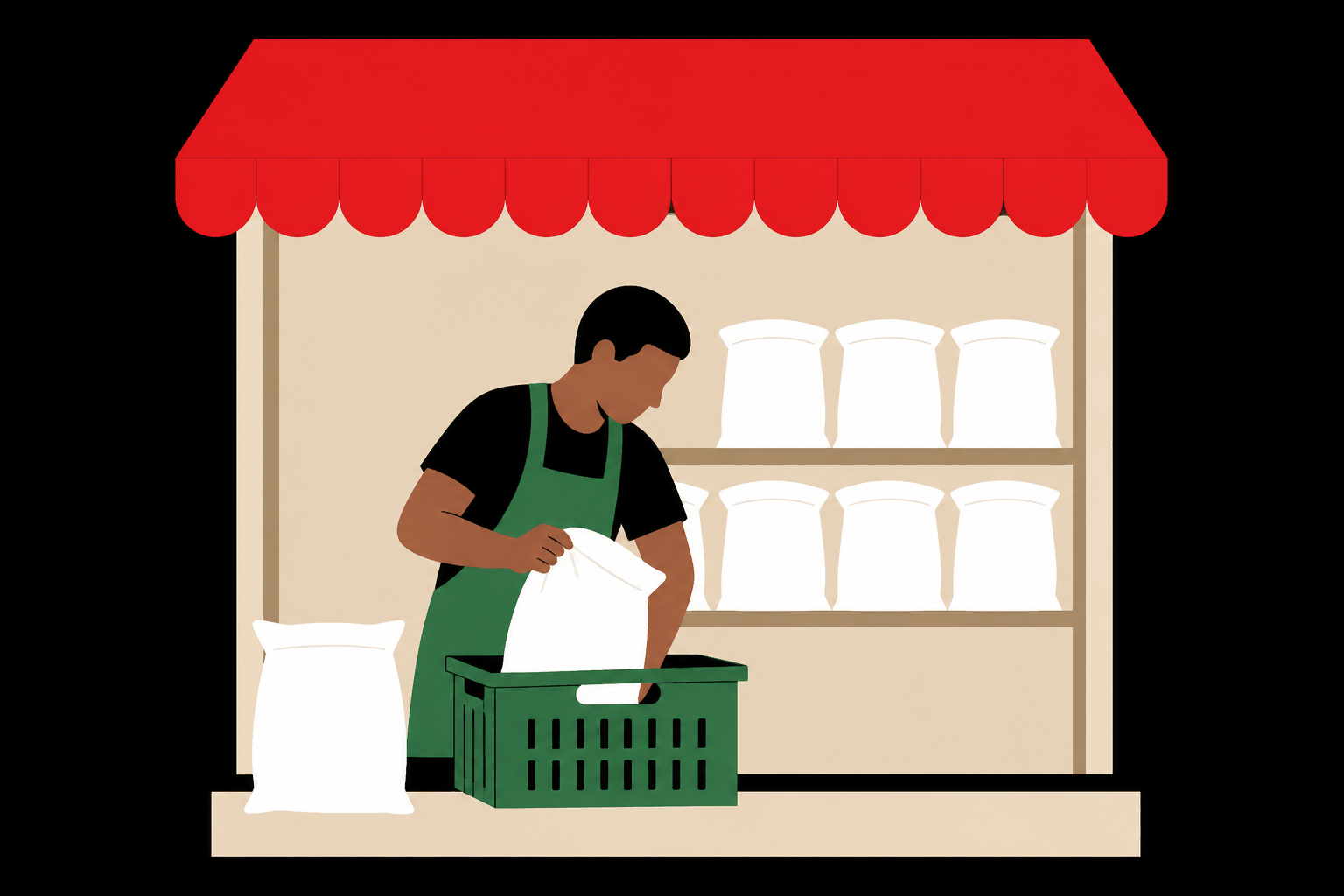 A shop packing a bag of mealie-meal